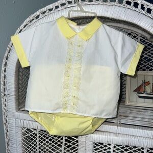 Vintage yellow baby outfit with matching bloomers